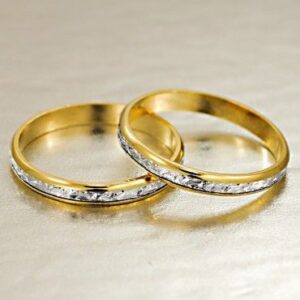 Par de Alianças Bodas de Prata Ouro Amarelo/Branco -Folhas de Hera 4mm
