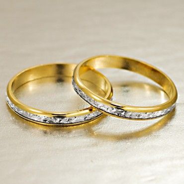 Par de Alianças Bodas de Prata Ouro Amarelo/Branco -Folhas de Hera 4mm