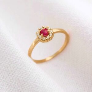 Anel de formatura Ouro18k Rubi Natural 4mm 10 Brilhantes