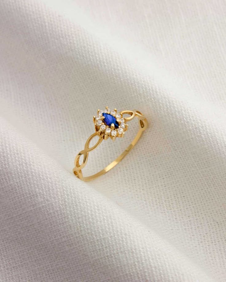 Anel de Formatura Ouro 18k Safira Azul Natural 12 brilhantes