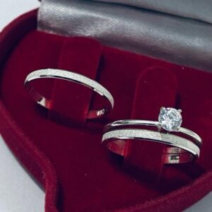 Par de Alianças de Prata 3mm com Solitário + Gravação + Caixinha
