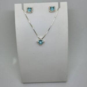 Conjunto pedra quadrada azul sintética com zircônias 45cm