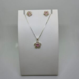 Conjunto Flor rosa zircônia branca 45cm