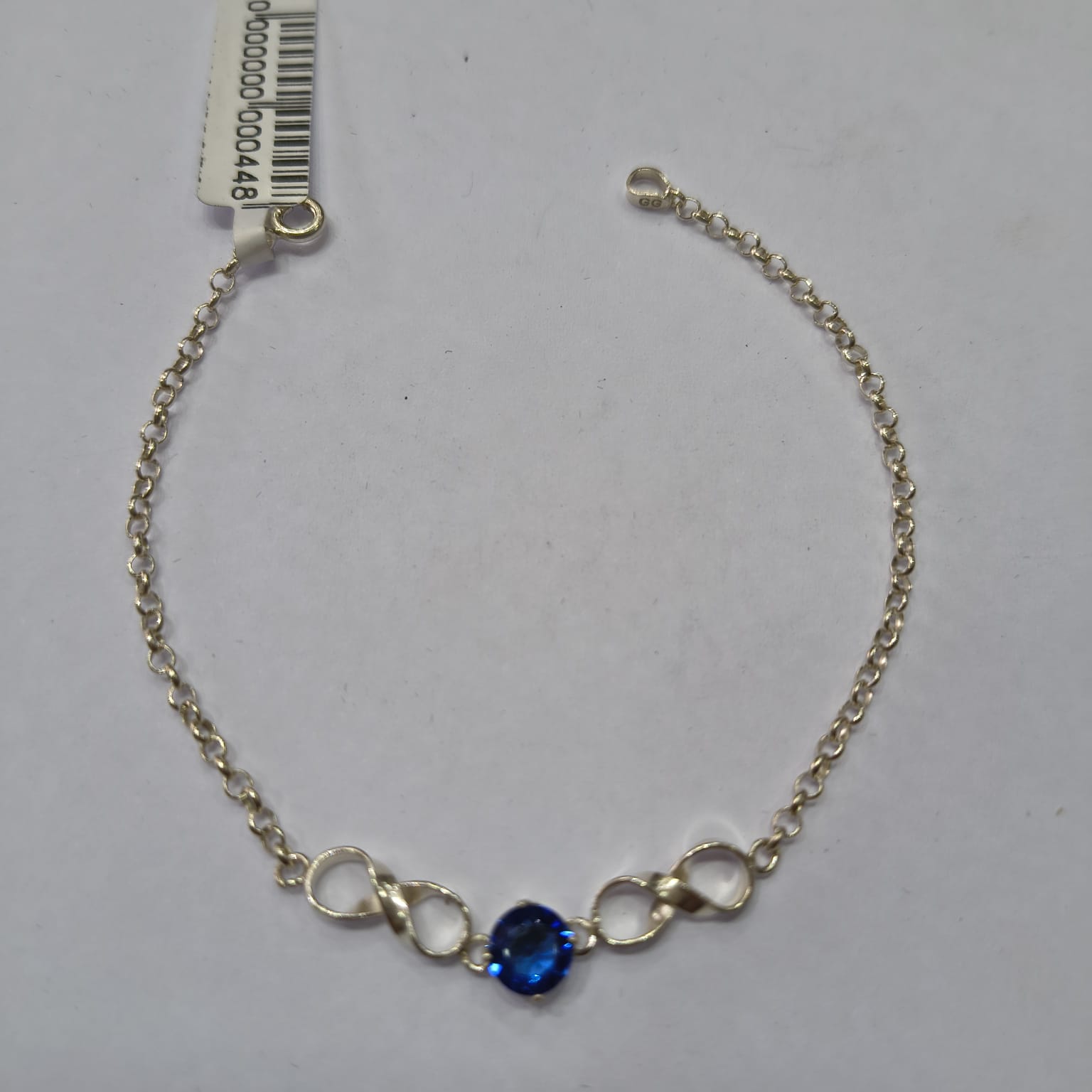 Pulseira Feminina Prata 925 Infinito pedra Azul