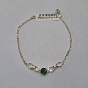 Pulseira Feminina Prata 925 Infinito pedra Verde