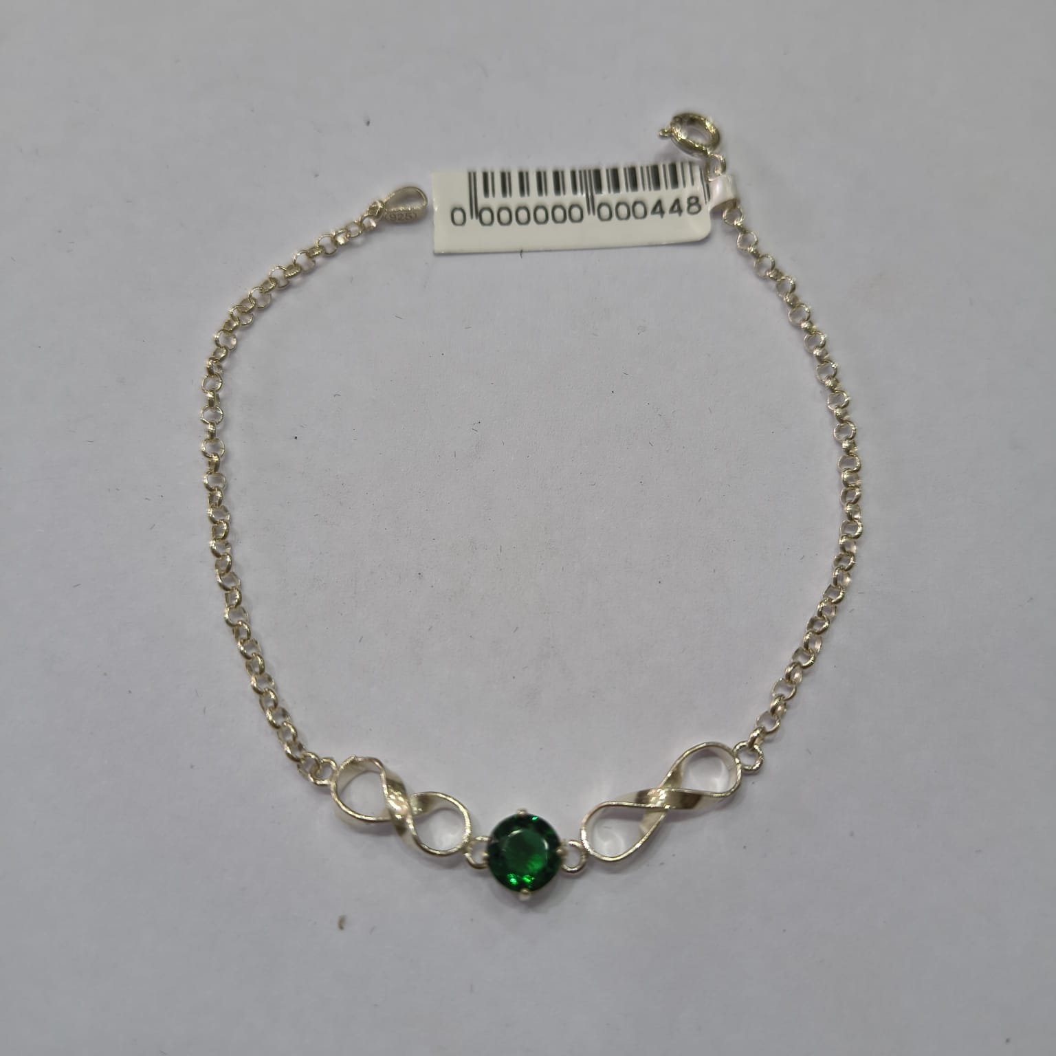 Pulseira Feminina Prata 925 Infinito pedra Verde