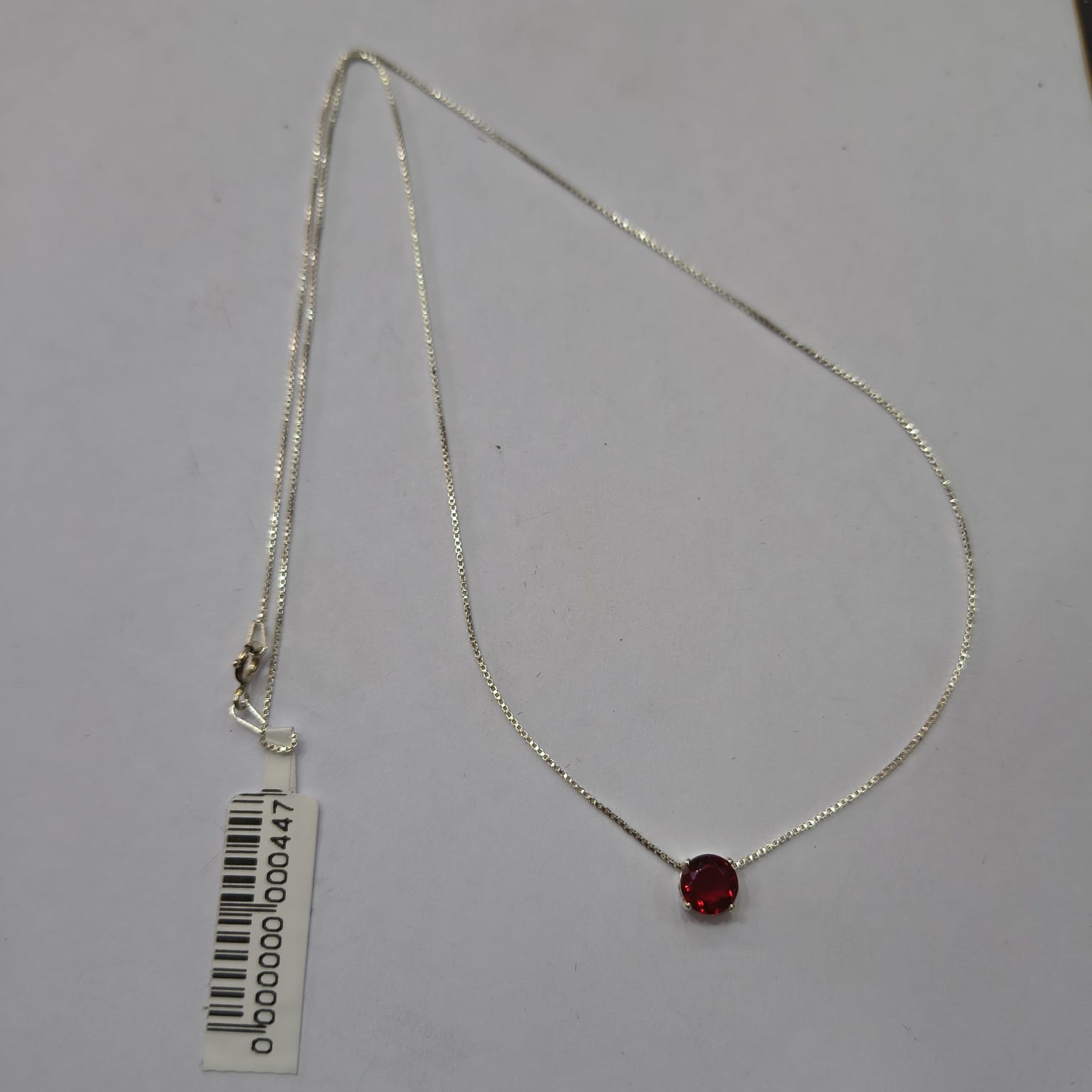 Corrente Feminina Veneziana Ponto de Luz Prata 925 pedra Zircônia vermelha