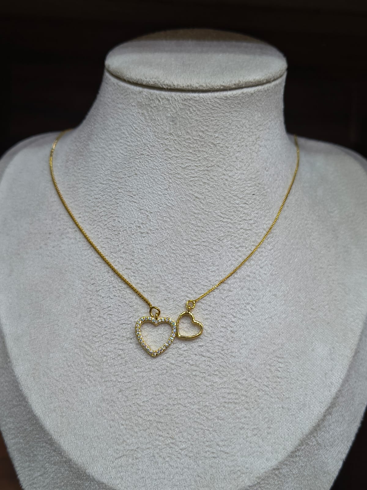 Corrente Veneziana Feminina Coração Vazado Strass 45cm