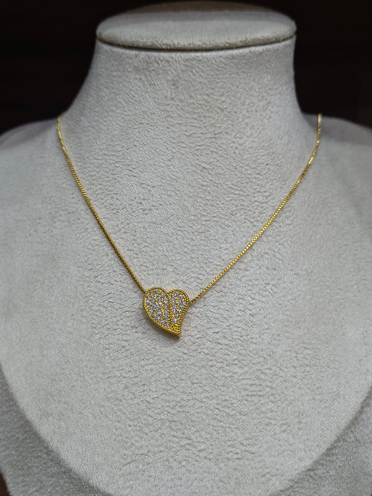 Corrente Veneziana Feminina Coração Strass 45cm